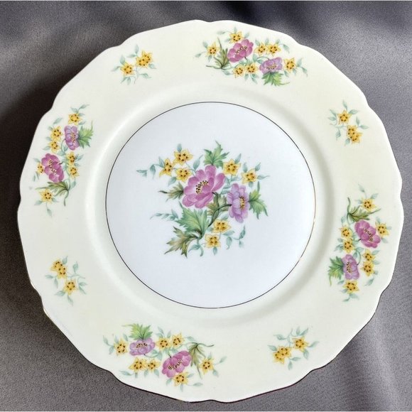 Set of 4 Black Knight Germany Yellow Pink Floral Gold Trim Dinner Plates 10" - Picture 12 of 13